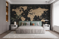 Vintage gold world map mural design
