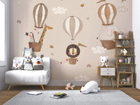 Artistic wallpaper showing hot air balloons over a savannah.
