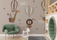 Soothing beige wallpaper with vintage aviation safari elements.