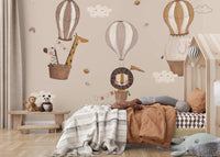 Large scale hot air balloon safari wall mural with matte finish.