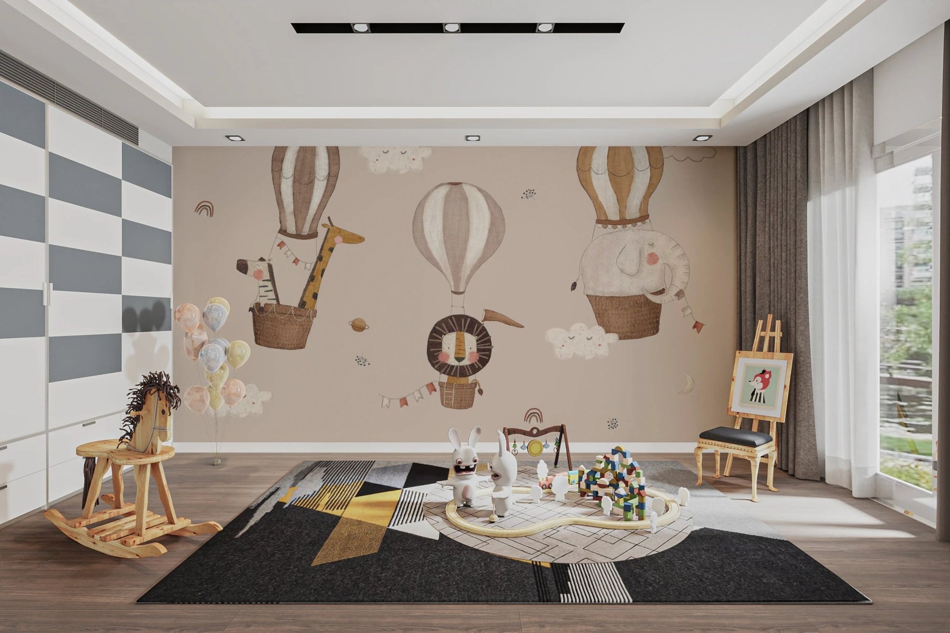 Detailed sky and earth scenery on a custom safari wall mural.