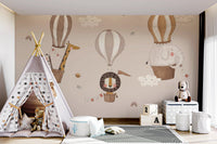 Elegant hot air balloon safari wall mural in a minimalist style.