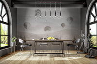 Peaceful forest and hot air balloons wall mural in modern dining area.