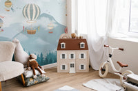 Whimsical Balloon Wall Mural for minimalist children's playroom.
