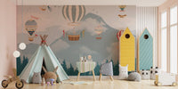 Colorful Hot Air Balloons Wall Mural for Children's play area.