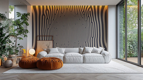Hypnotic pattern wallpaper mural with abstract stripe design.