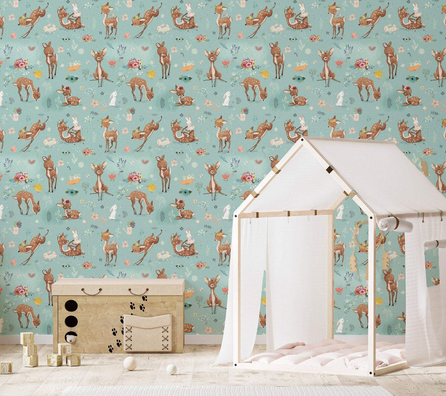 Gentle Deer and Hare Wallpaper Mural
