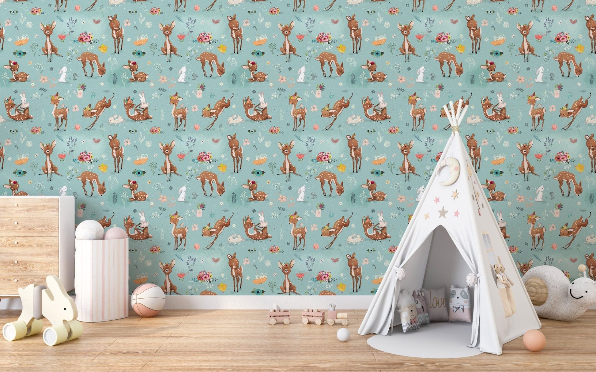 Deer and Bunny Wall Mural Design
