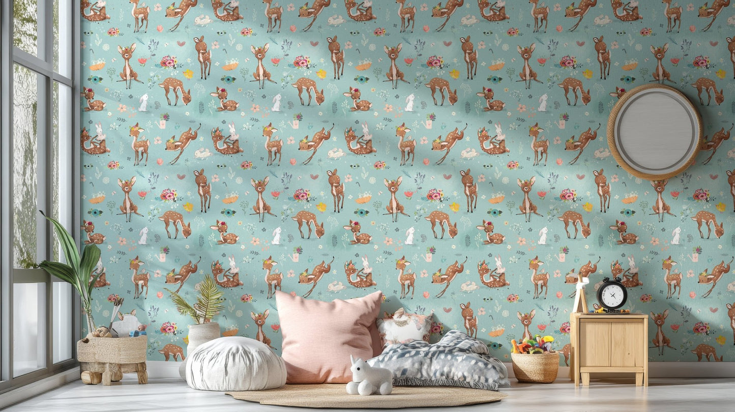 Cute Deer and Hare Wallpaper Mural

