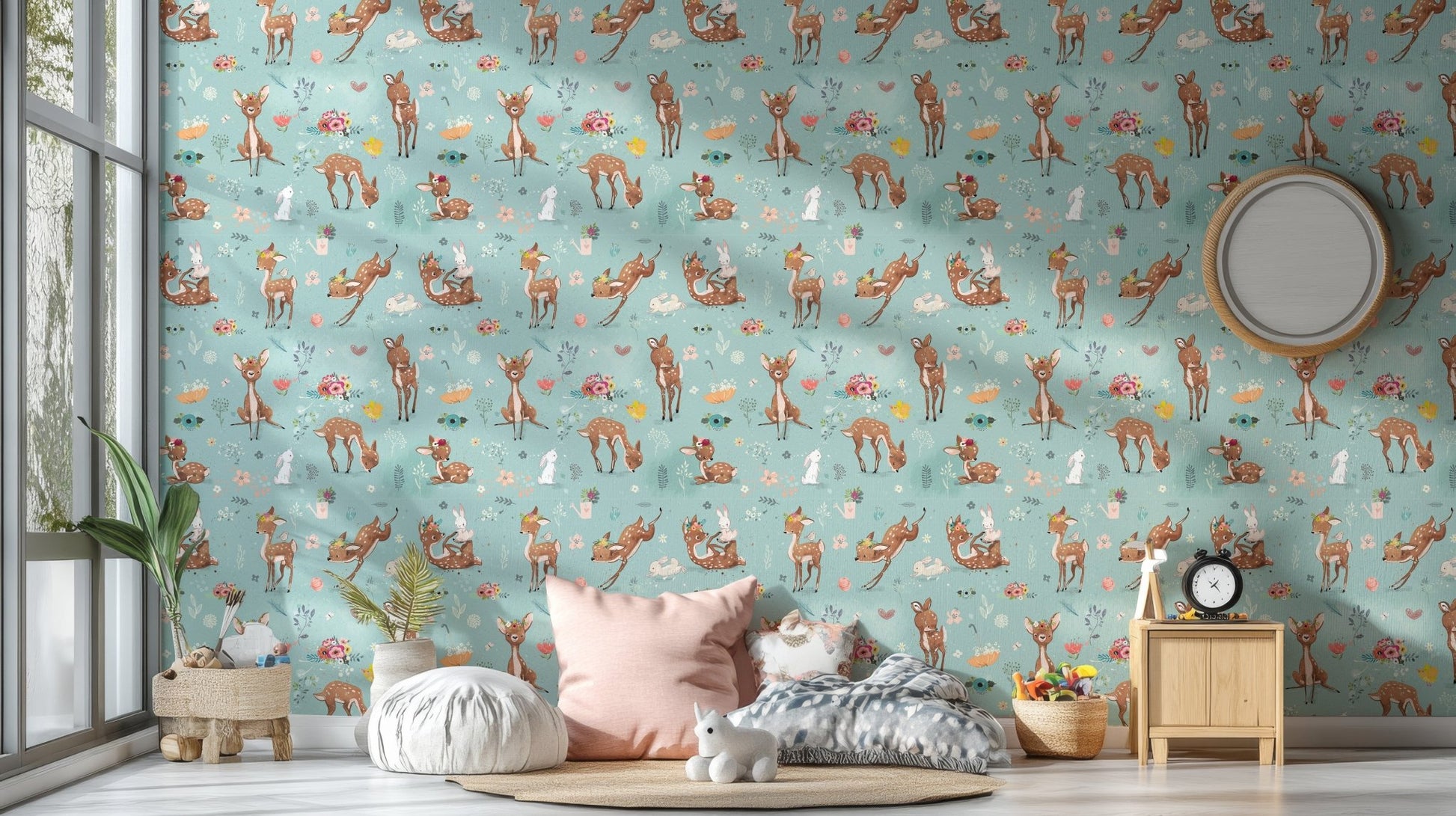 Cute Deer and Hare Wallpaper Mural
