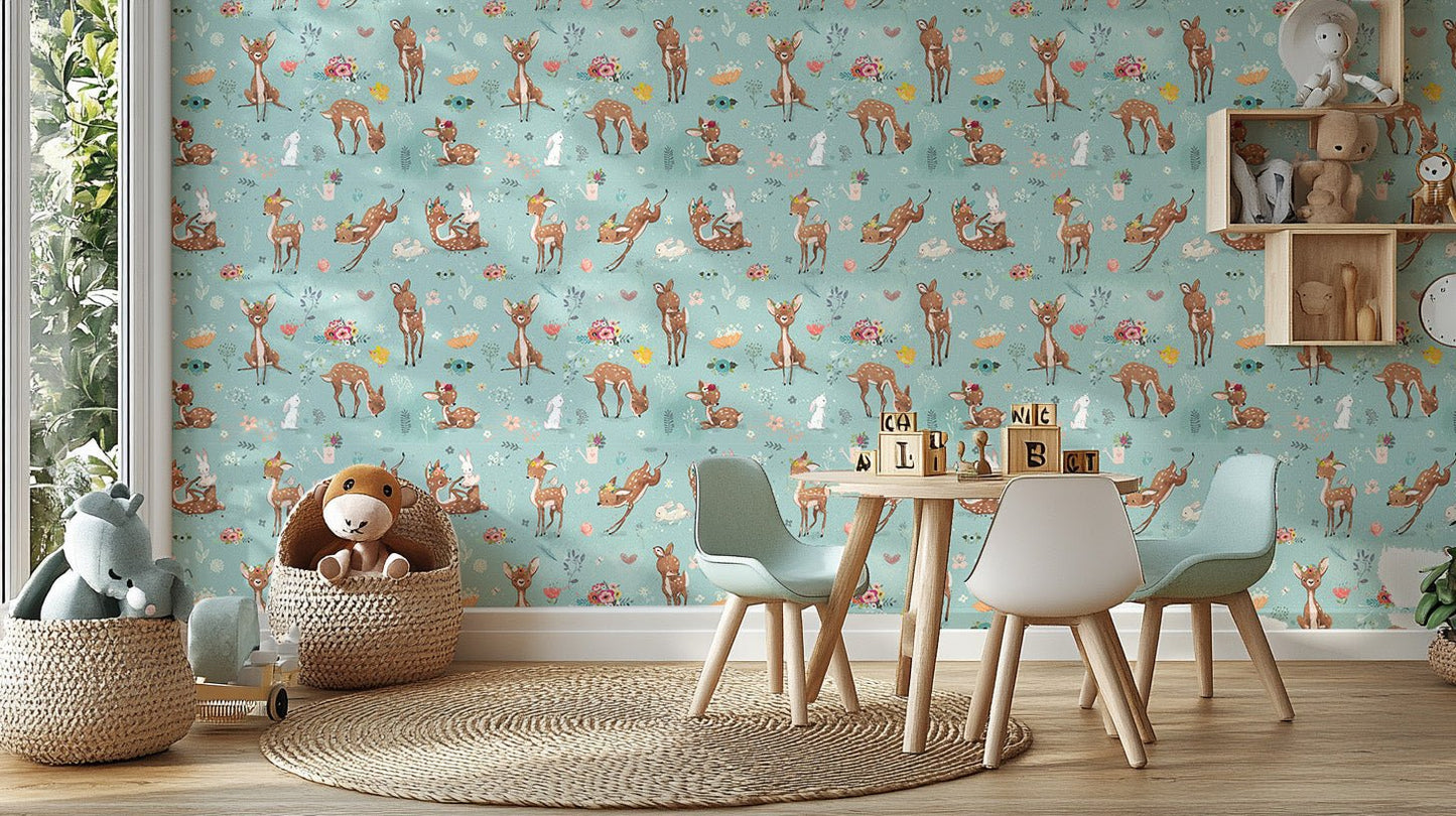 Deer and Hare Kids Wallpaper Mural