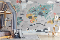 Imaginary Map Explorers Wall Murals in a modern nursery.