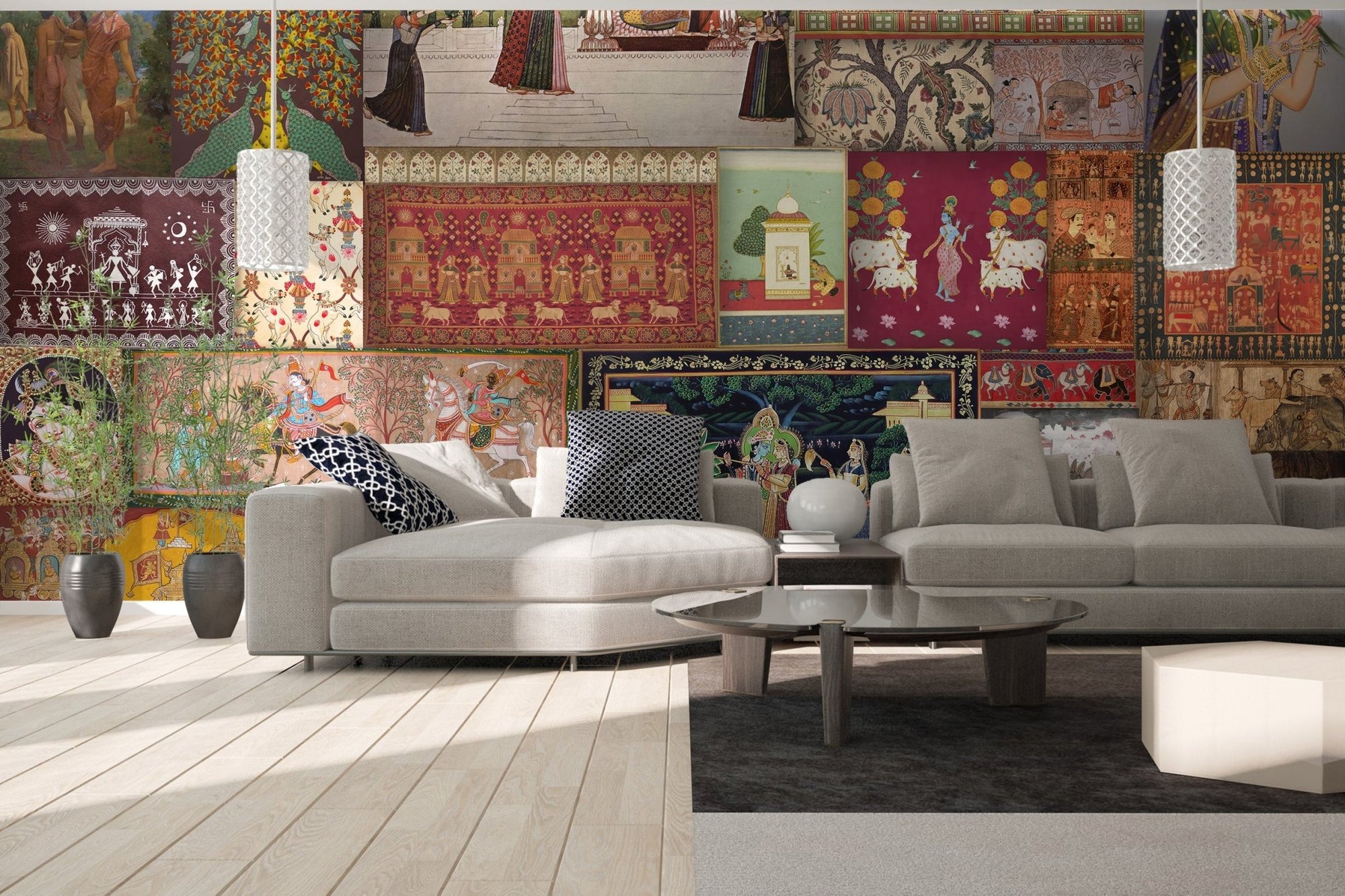 Indian traditional art wall mural vintage royal painting wallpaper decor.