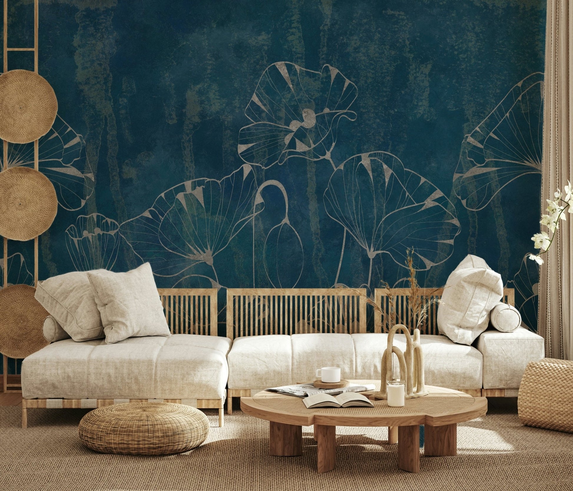 Indigo Poppy Dream Wall Mural - Wallanza