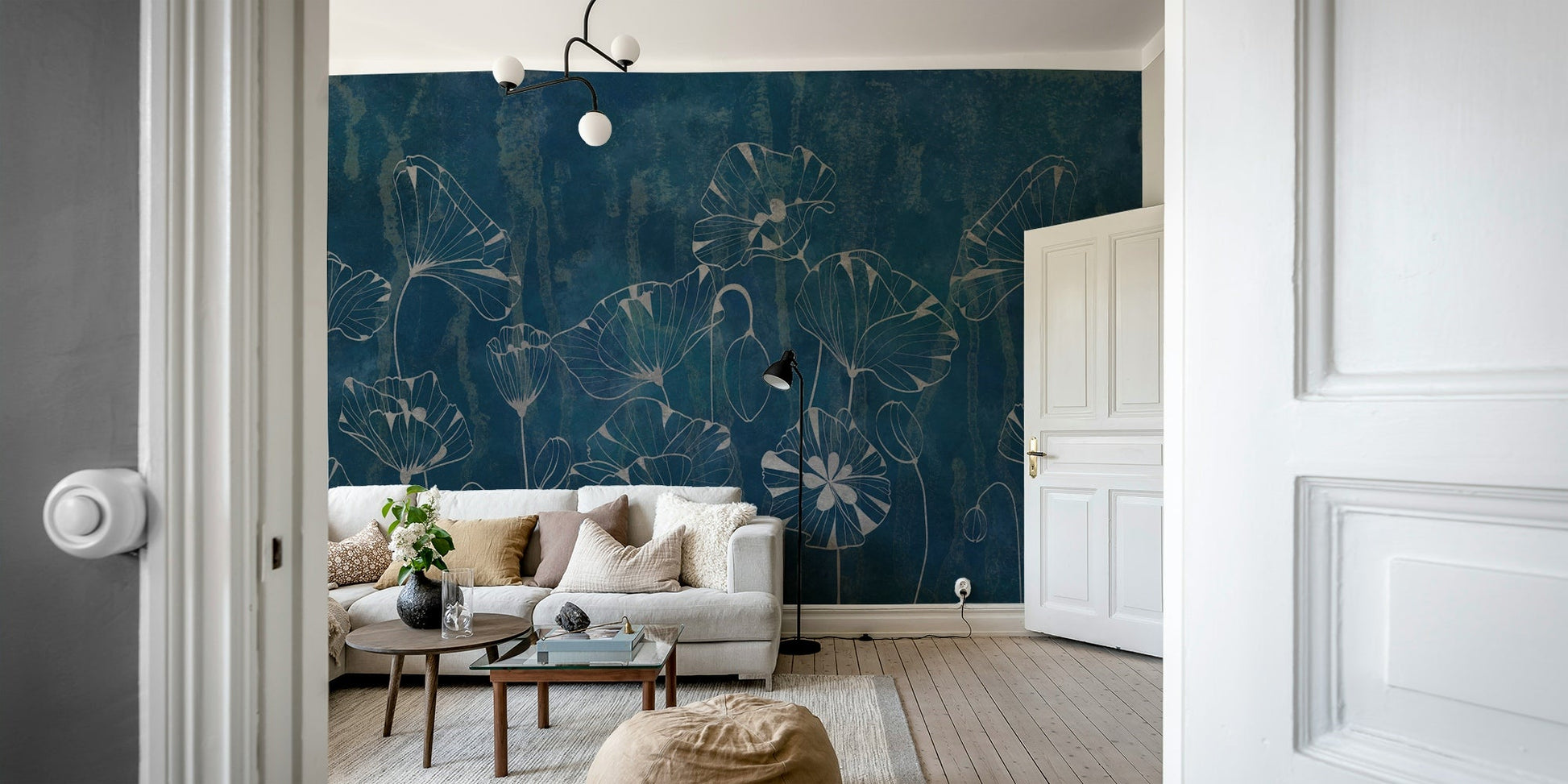 Indigo Poppy Dream Wall Mural - Wallanza