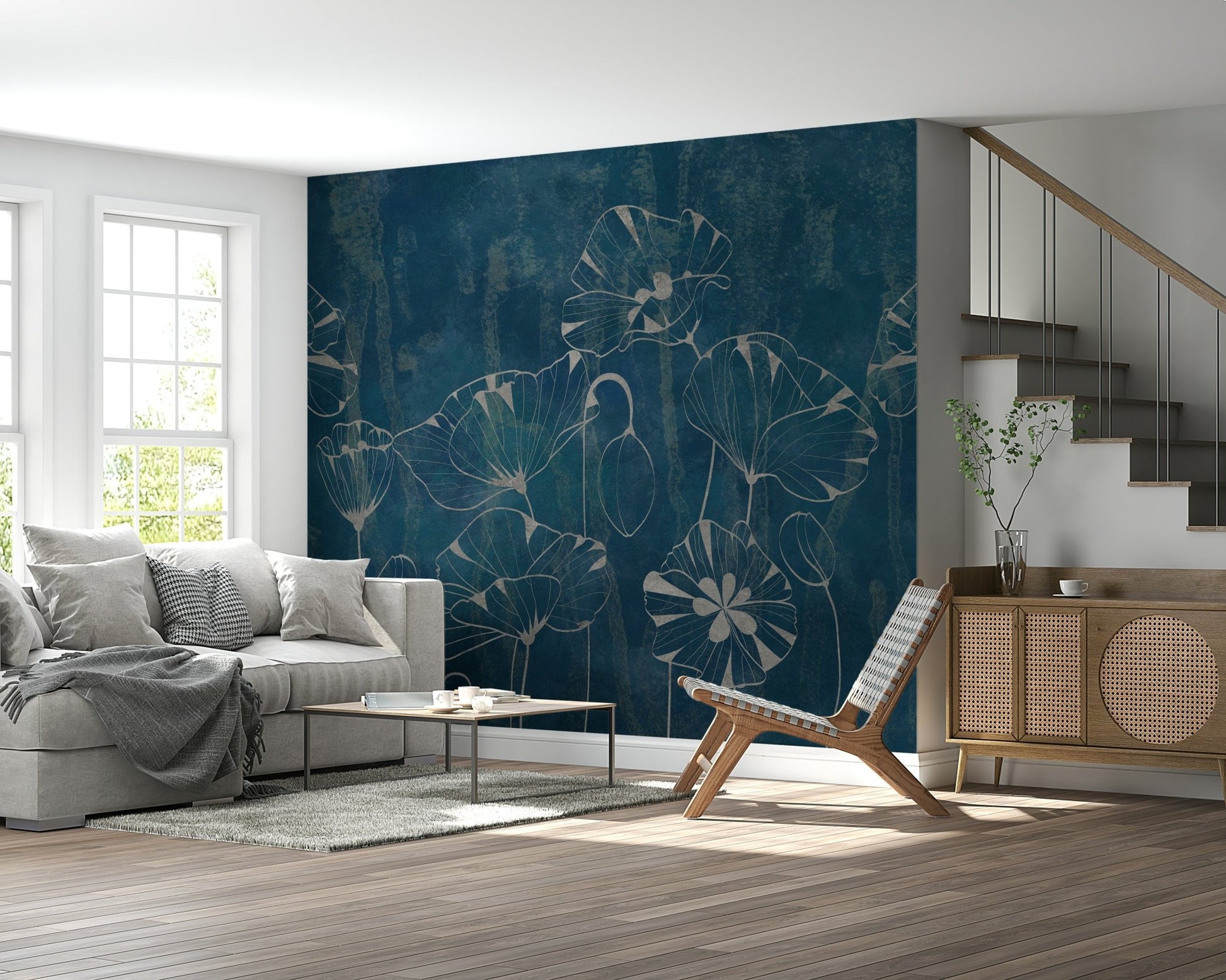 Indigo Poppy Dream Wall Mural - Wallanza