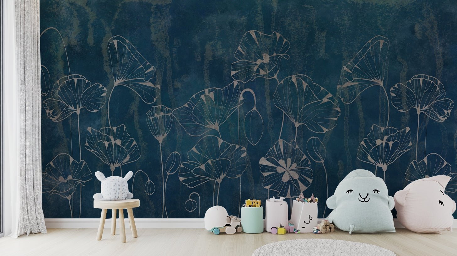 Indigo Poppy Dream Wall Mural - Wallanza