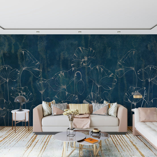 Indigo Poppy Dream Wall Mural - Wallanza