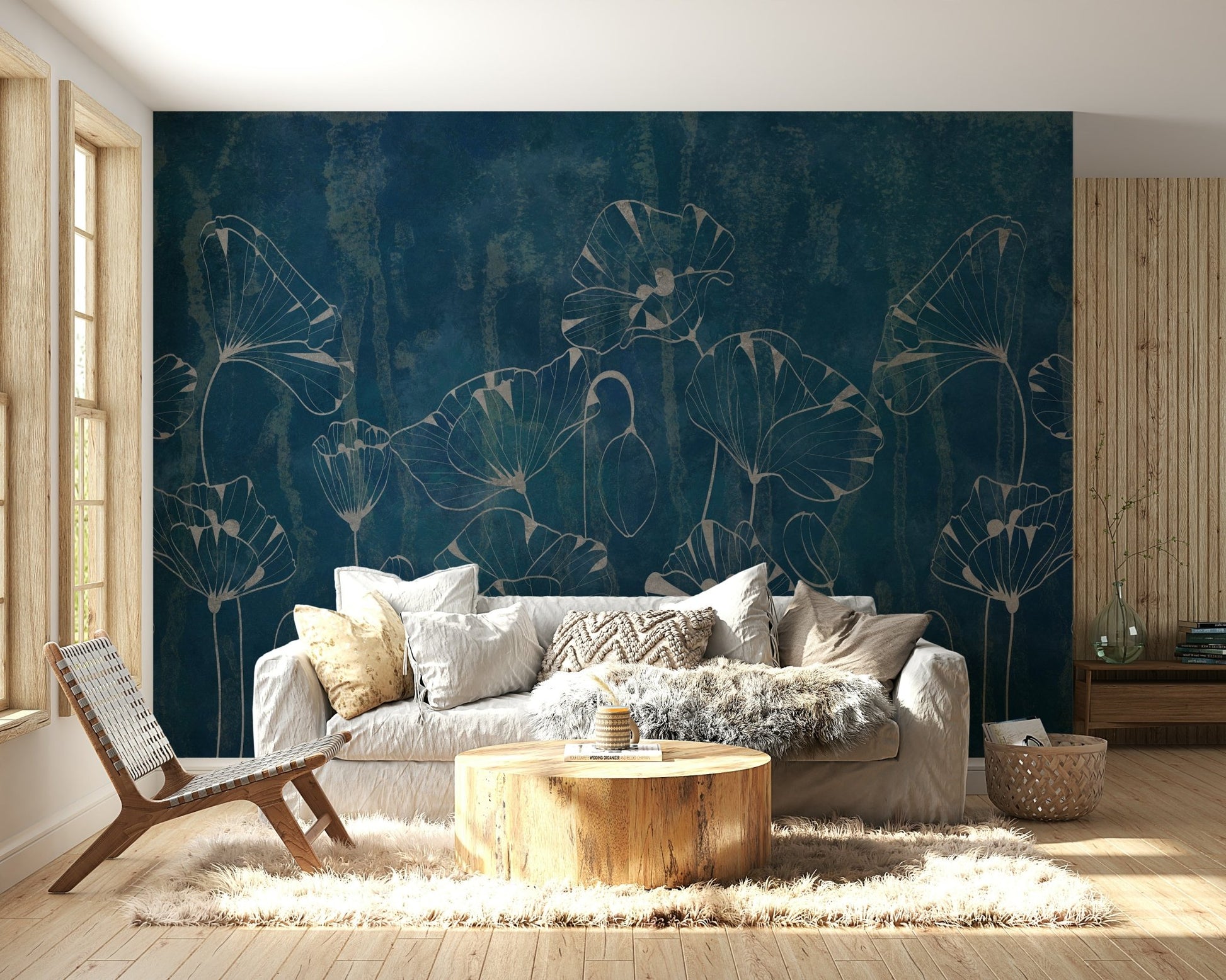 Indigo Poppy Dream Wall Mural - Wallanza