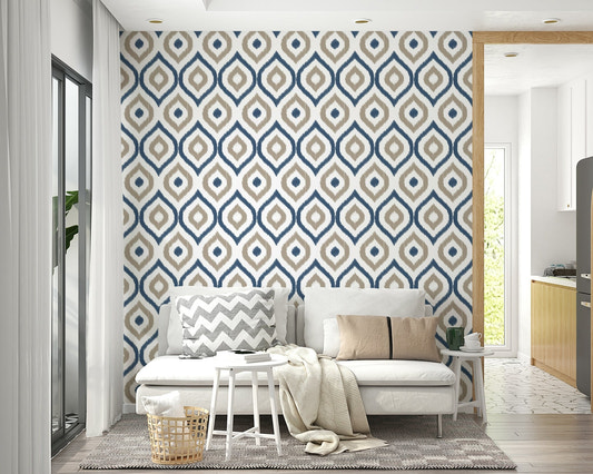 Indigo Stitchwork Wallpaper in feature wall