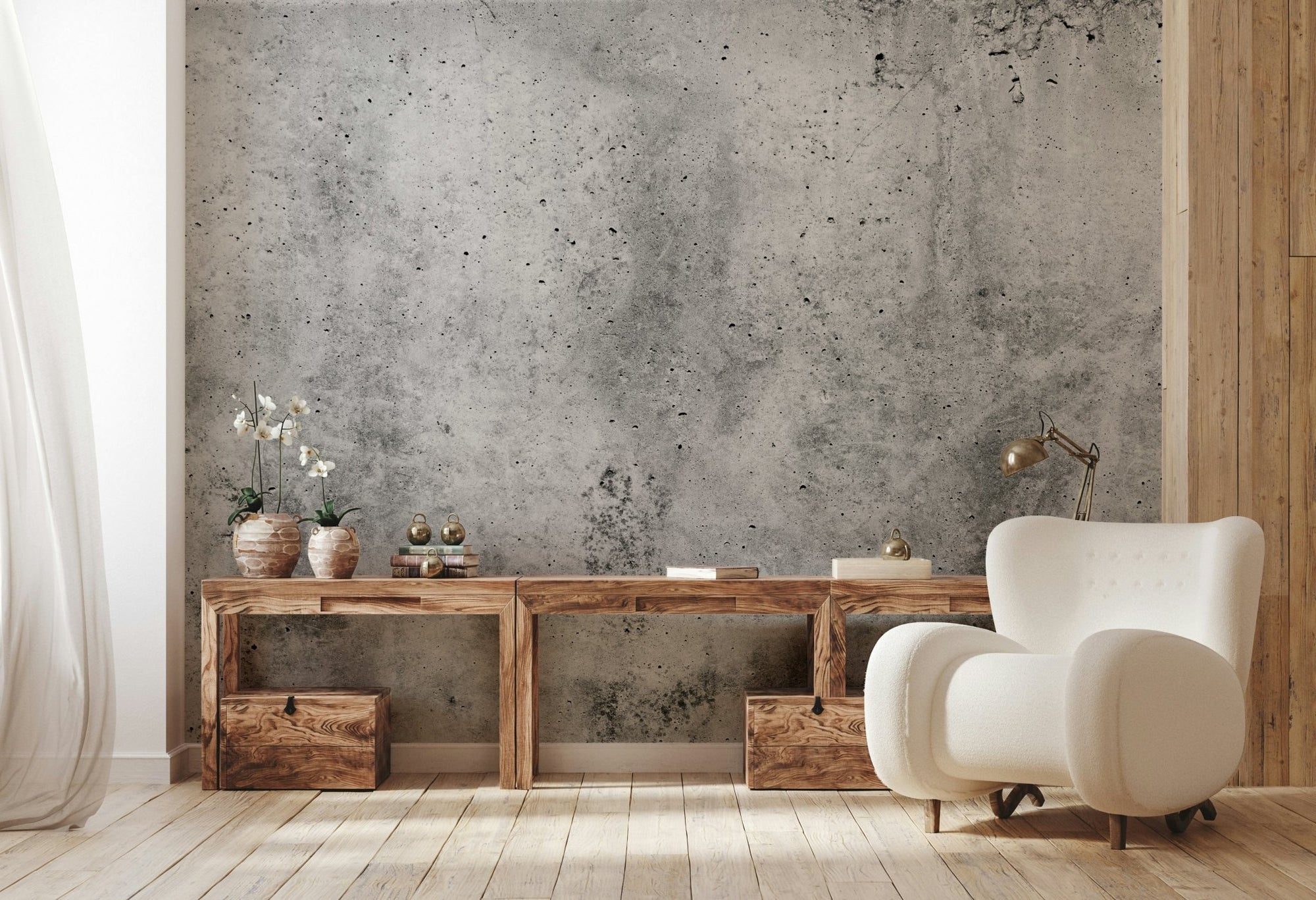 Urban concrete gray feature wall in creative studio