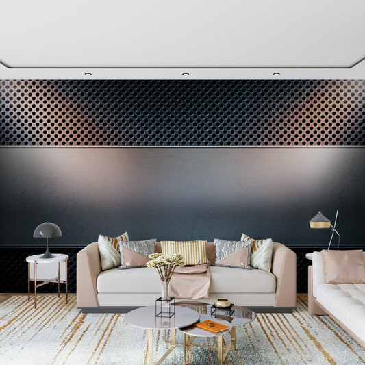 Modern black industrial mural in dining room feature wall