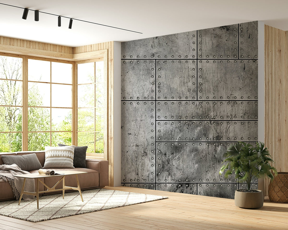 Industrial Rivet Metal Plate Wallpaper - Modern Urban Design