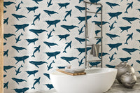 Ink blue whale design for mural wallpaper
