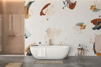 Abstract inkblot patterns mural for stylish and effortless bathroom decor.
