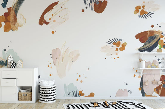 Watercolor floral view mural with soft and elegant flower designs in kids area.
