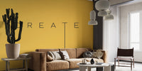 Minimal art wall mural with bold typography and open space.