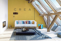 Conceptual creativity wall mural with striking yellow color field.