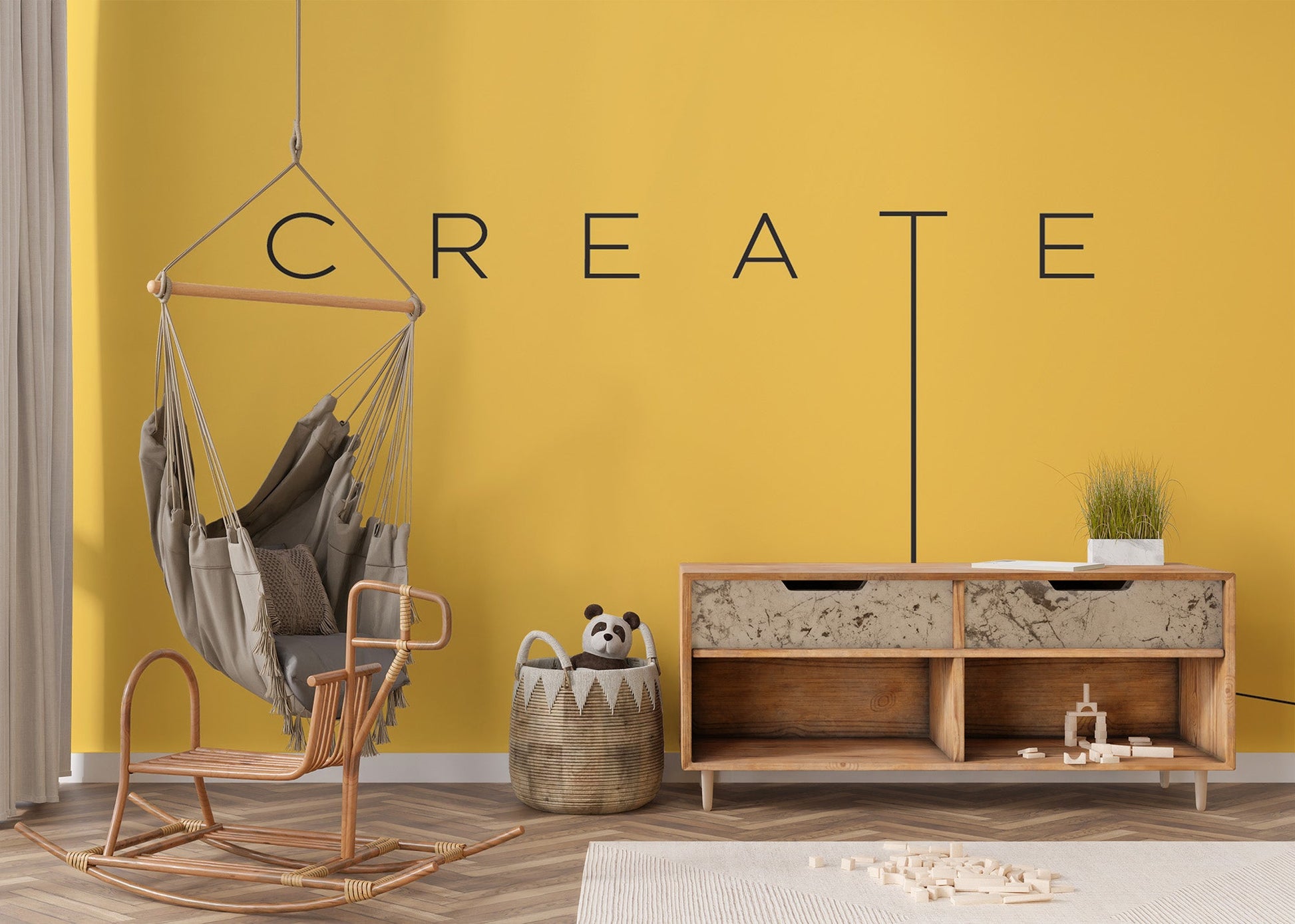 Creative concept wallpaper mural with black silhouette detail.