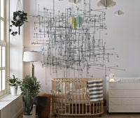 Contemporary network pattern wallpaper mural with fine linear details.