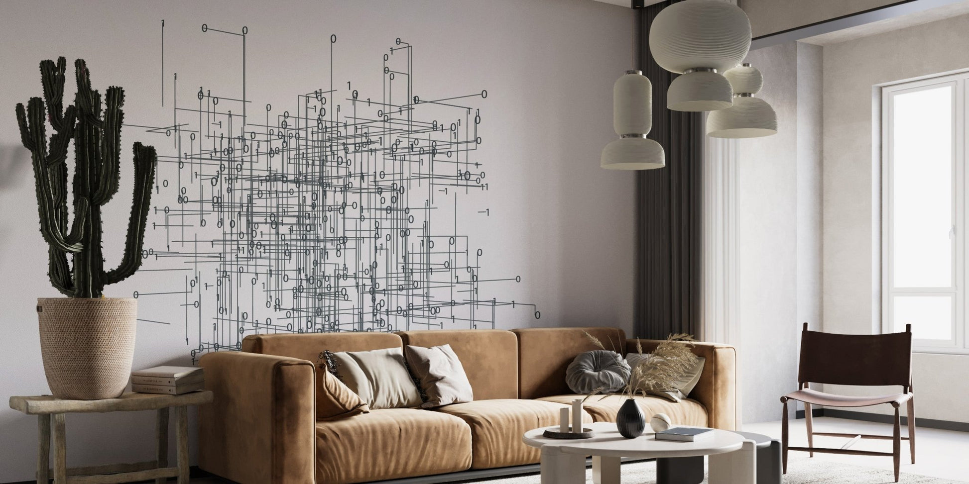 Monochrome connection diagram wall mural wallpaper for modern decor.
