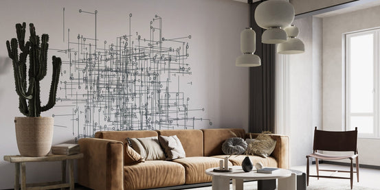 Monochrome connection diagram wall mural wallpaper for modern decor.