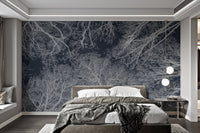Elegant tree silhouette mural for modern bedroom wall decor.
