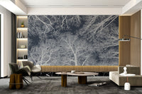 Wall mural featuring an intricate tree silhouette design for living room.