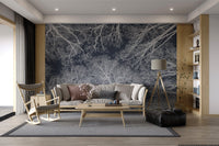 Tree silhouette wall mural with artistic intricate details