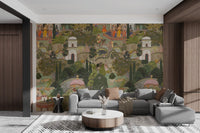 Jaipur garden scenic wallpaper mural with palace garden artwork.