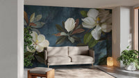Elegant blue floral wallpaper design for a calm living space