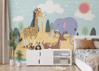 Jolly Jungle Kids Room Wall Mural styled with a white bed.