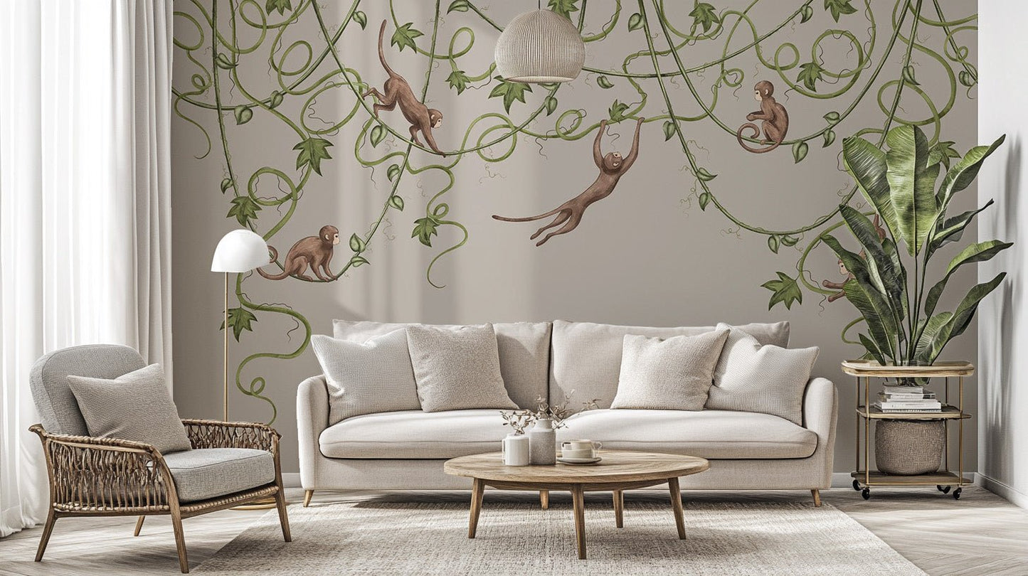 Joyful Monkey Nursery Wallpaper - Wallanza
