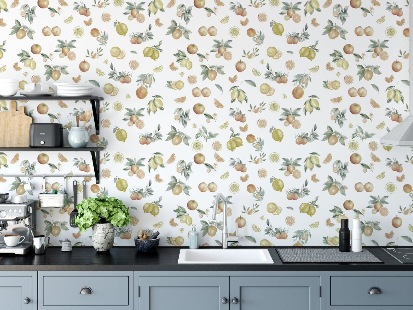 Juicy lime slices wallpaper mural with citrus fruit pattern.