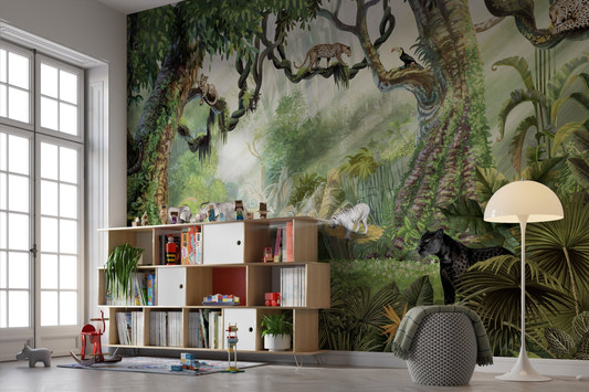 Majestic tigers and cubs on jungle cats wallpaper murals.