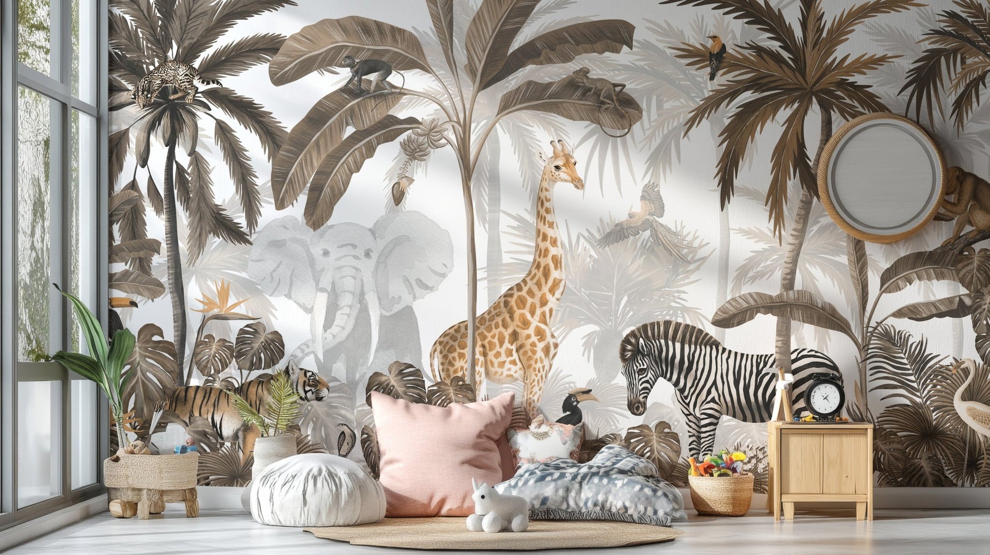Jungle Jive Sepia Wallpaper Mural - Wallanza