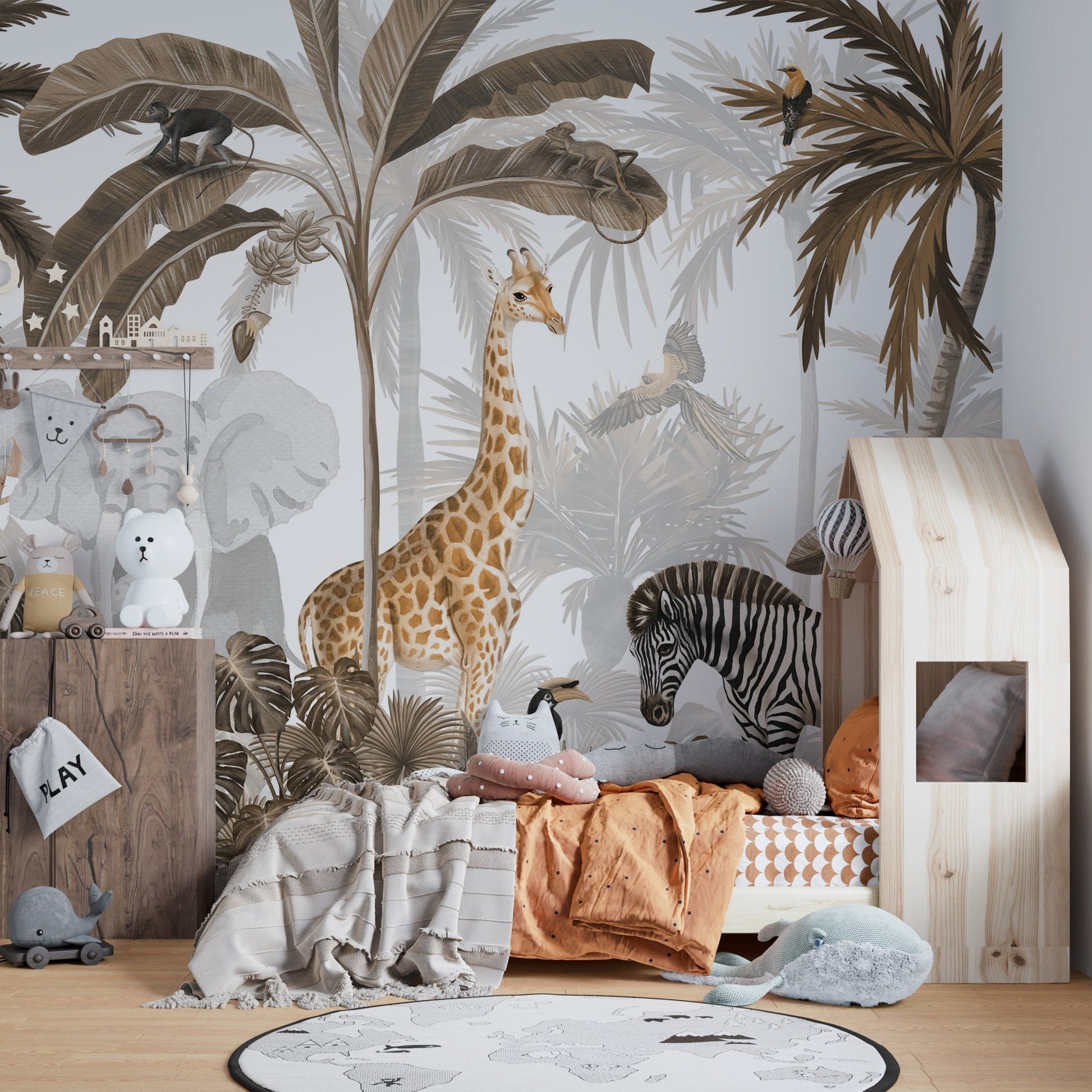 Jungle Jive Sepia Wallpaper Mural - Wallanza