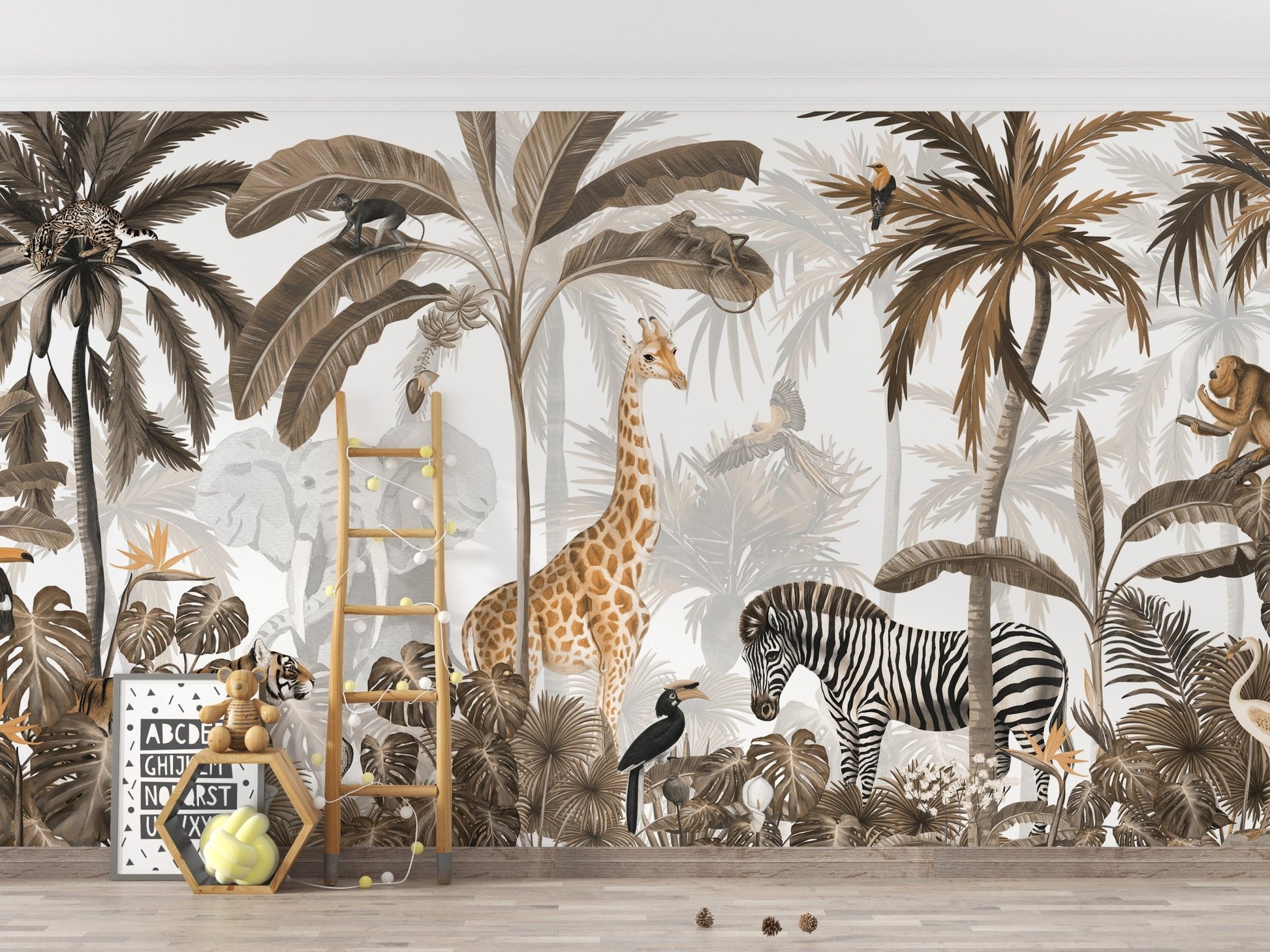Jungle Jive Sepia Wallpaper Mural - Wallanza