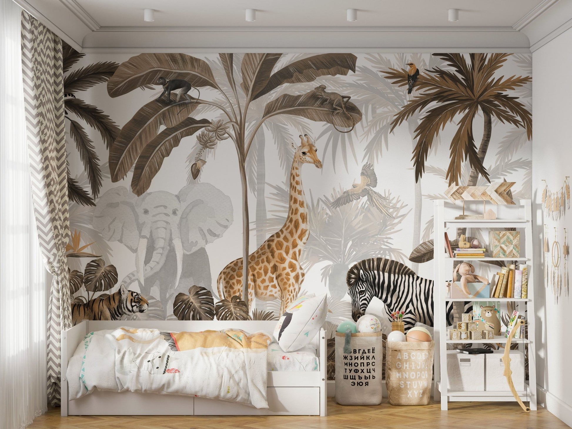 Jungle Jive Sepia Wallpaper Mural - Wallanza