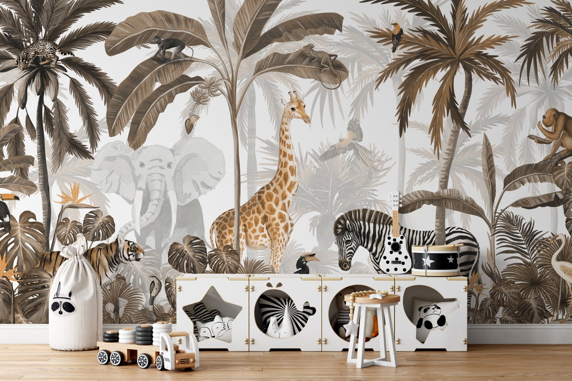 Jungle Jive Sepia Wallpaper Mural - Wallanza
